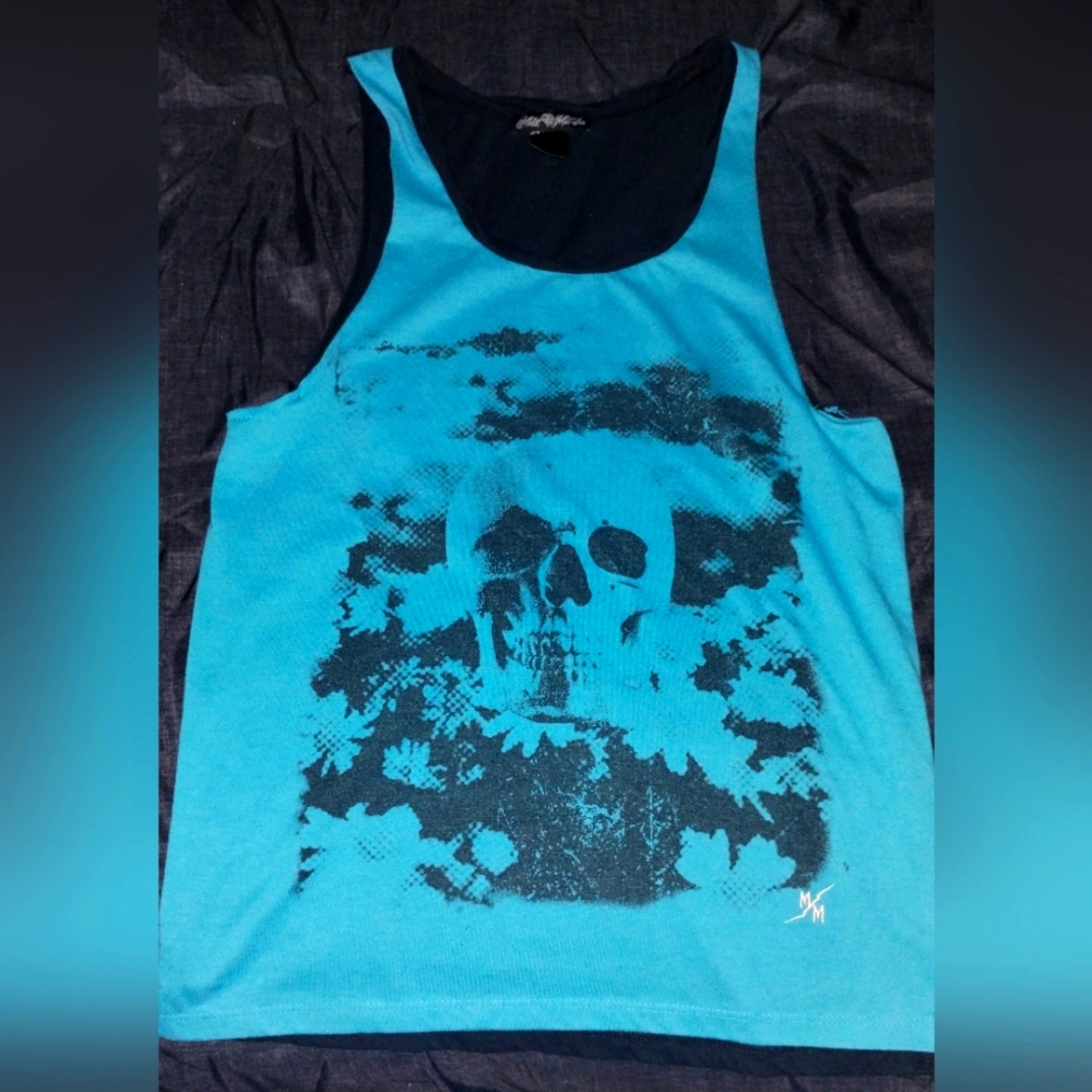 Metal Mulisha Women's Side Split Tank. Teal& Black With Skull Size Small Reposh